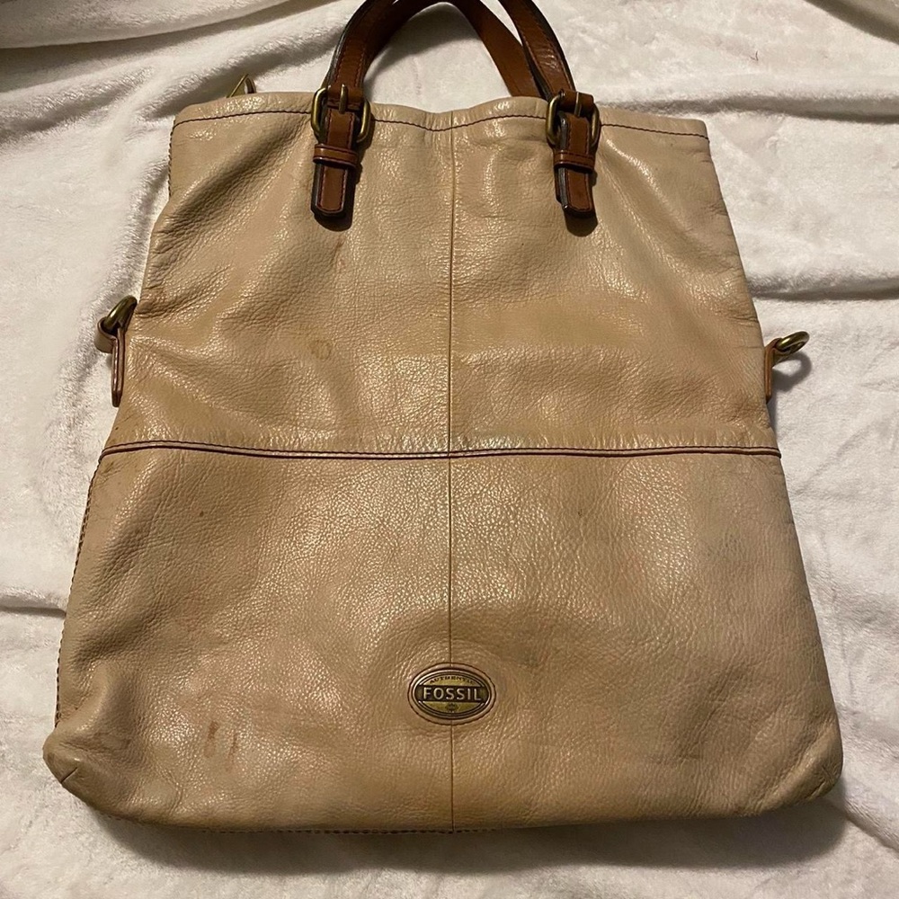 Fossil Tan Leather Tote Bag
